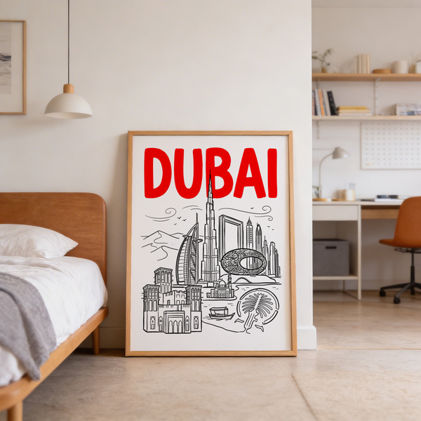 Minimalist city poster showing clustered towers and negative space composition