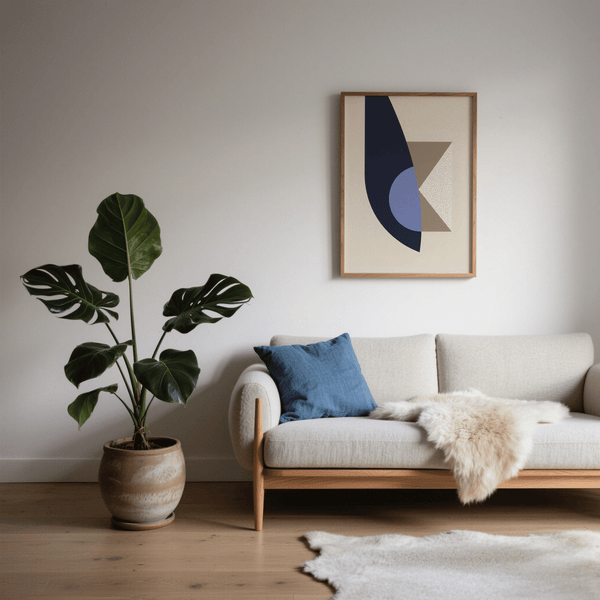 Modern Wall Art Print in Blue, Beige, and Brown for stylish dining room