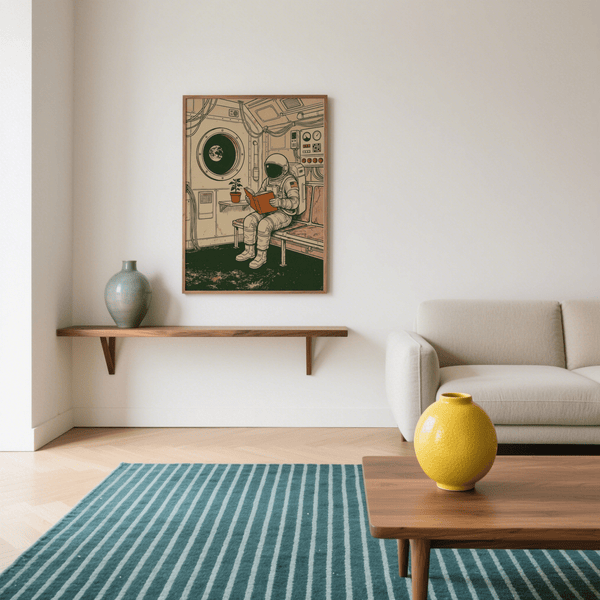 Reading Astronaut Poster using beige, orange, and green for classroom wall art