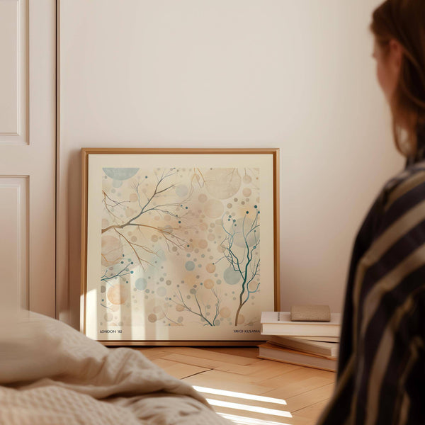 High-contrast neutral artwork with natural-inspired elements