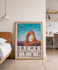 Illustrated Utah Wall Art featuring Delicate Arch silhouette and layered rock shading