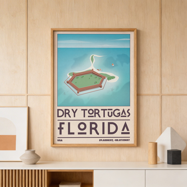 Aerial illustration of Fort Jefferson and looping sandbar at Dry Tortugas