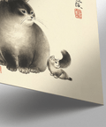 Elegant Sumi-e Cat Print in White, Gray, and Brown for hallway wall decor