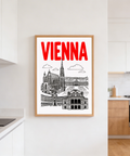 Hand-drawn Vienna Cityscape Print wall art with architectural linework and open sky