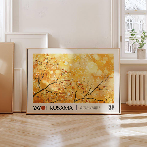 Soft yellow landscape poster in minimalist format for creative rooms