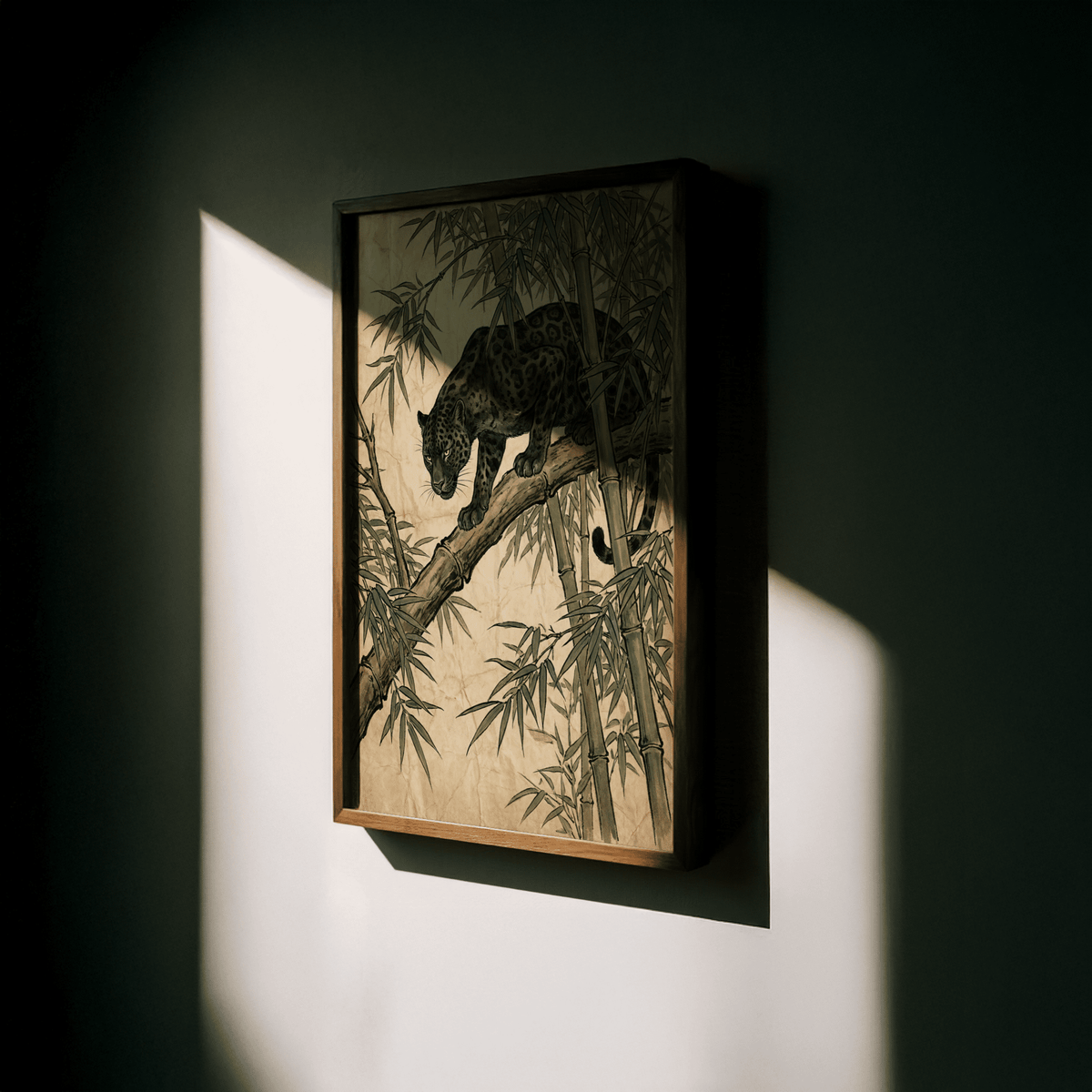 Black Panther Wall Art art print for den, Black cat in Green foliage