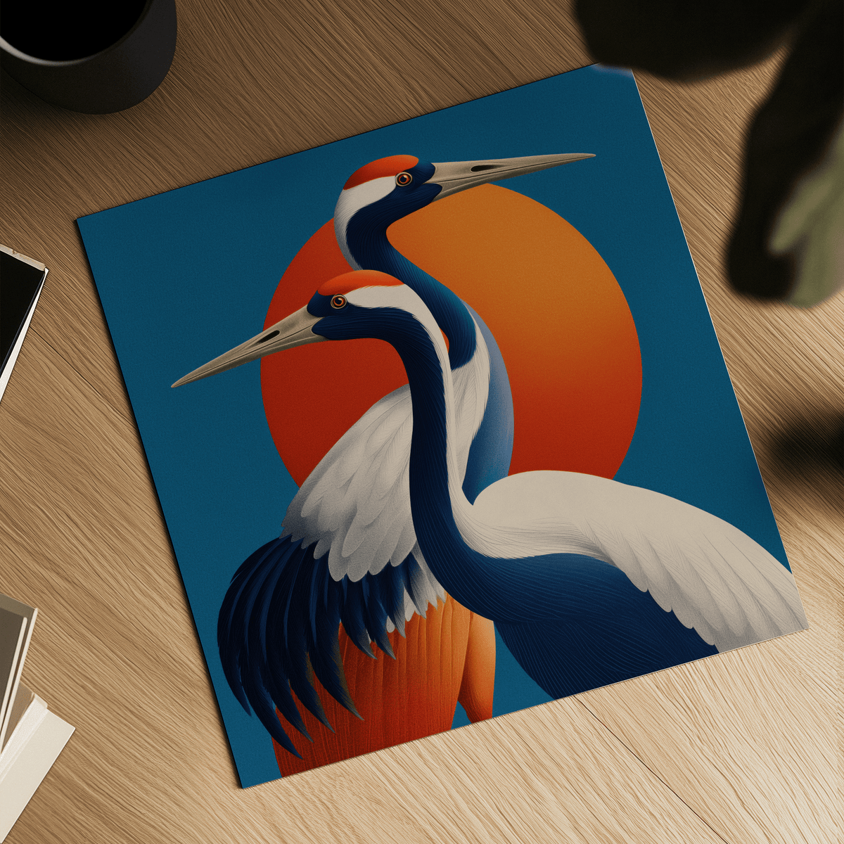 Large Birds Wall Art featuring vibrant Orange and Blue for bedroom wall art