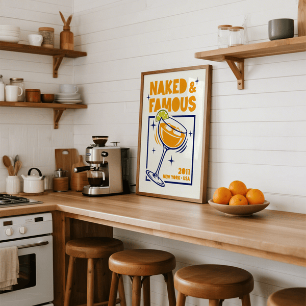 Naked & Famous Cocktail Art Orange and Blue decor for home bar wall art