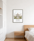 Ink and wash style travel wall art print with Agra coordinates text