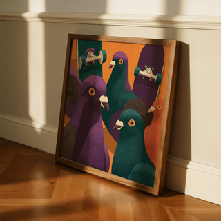 Skate themed Pigeon Skateboard Art print for teen room using Black and Green accents