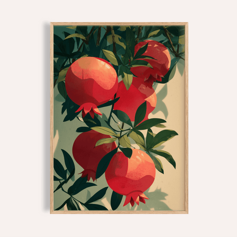 Pomegranate Art Print with red and green colors for kitchen wall art