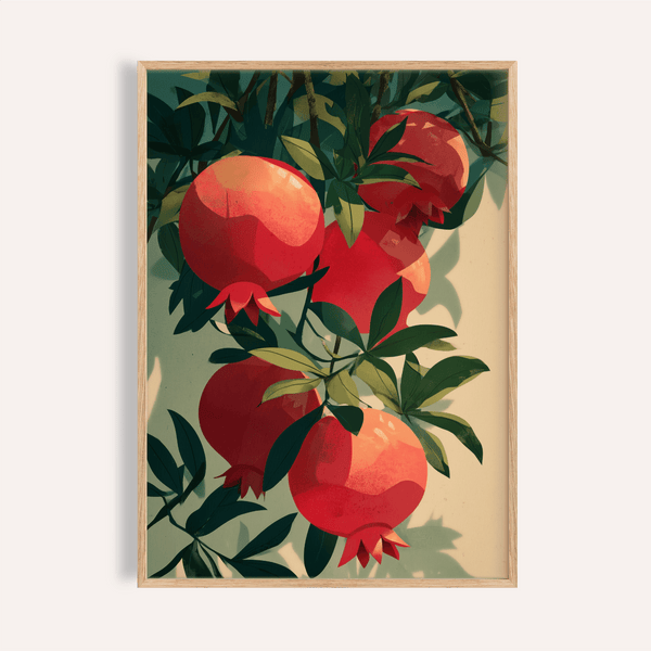 Pomegranate Art Print with red and green colors for kitchen wall art