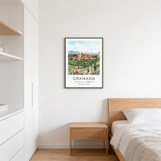 Framed-mockup style view of Granada Spain Art Print displayed as wall decor