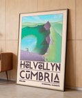 Illustrated Helvellyn Cumbria Wall Art print with mountain ridge, crags, and curved lake