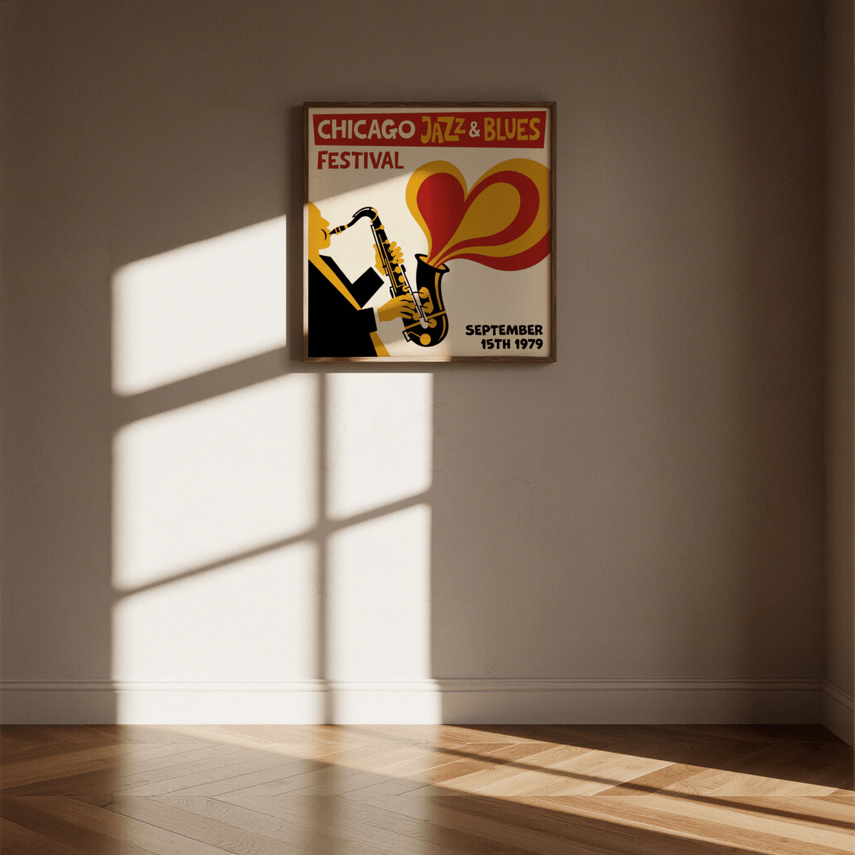Chicago Blues Print poster with bold Yellow and Red colors for music room