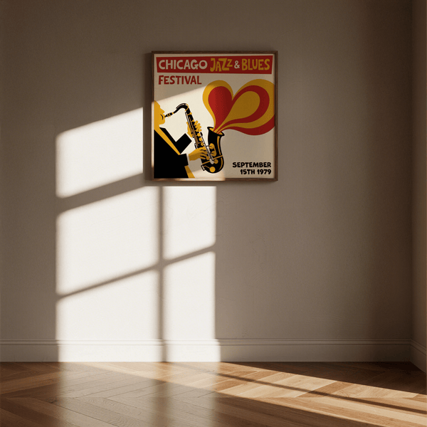 Chicago Blues Print poster with bold Yellow and Red colors for music room
