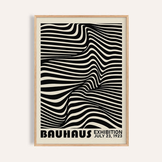 Black minimalist wall art with abstract Bauhaus stripes