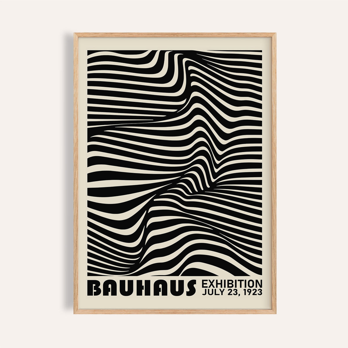 Black minimalist wall art with abstract Bauhaus stripes