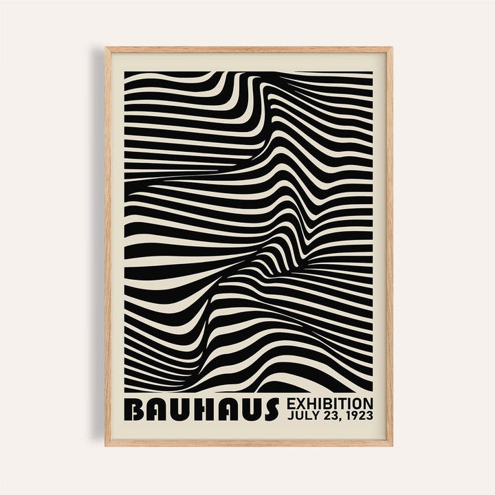 Black minimalist wall art with abstract Bauhaus stripes