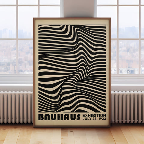 Bauhaus black and white stripes poster, ideal for modern wall decor

