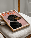 Stylish Pet Wall Art, dog portrait with pink, red, black, brown for nursery