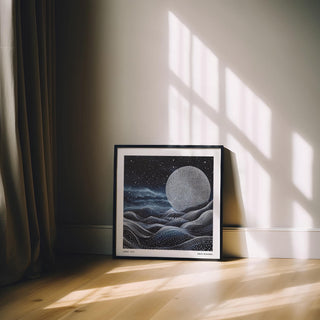 Surreal dotted moon unique wall art for bedroom walls or creative spaces