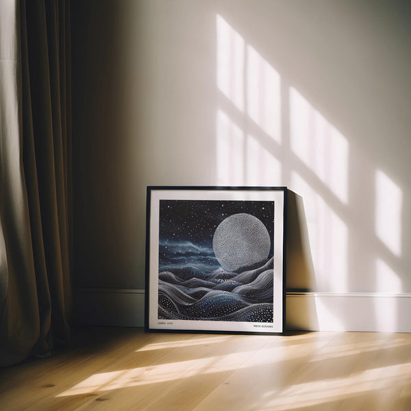 Surreal dotted moon unique wall art for bedroom walls or creative spaces