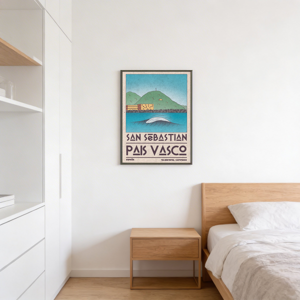 Vintage inspired travel design depicting stylized bay and hillside backdrop