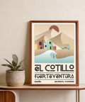 Highlighting the El Cotillo Surfing Poster wall art with “El Cotillo Fuerteventura” typography and coordinate numbers