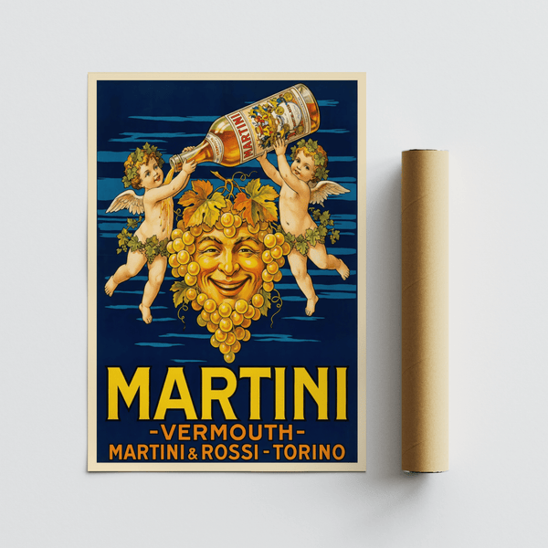 Vintage Vermouth Print with blue and yellow for stylish restaurant walls