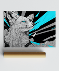 Retro Fox Art Print using Blue, Black, and White, ideal for office art
