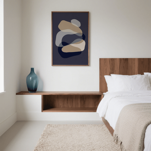 abstract art shapes with Blue and Beige for modern bedroom poster