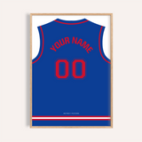 Individuelles Basketballtrikot – blau mit roter Nummer — wooden-frame main image