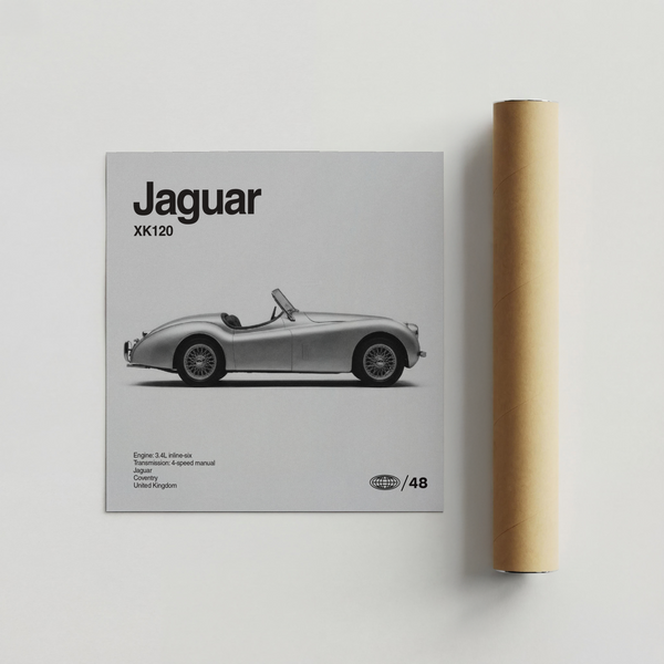 Jaguar XK120 Art Print, Gray palette, perfect for den, classic car art print
