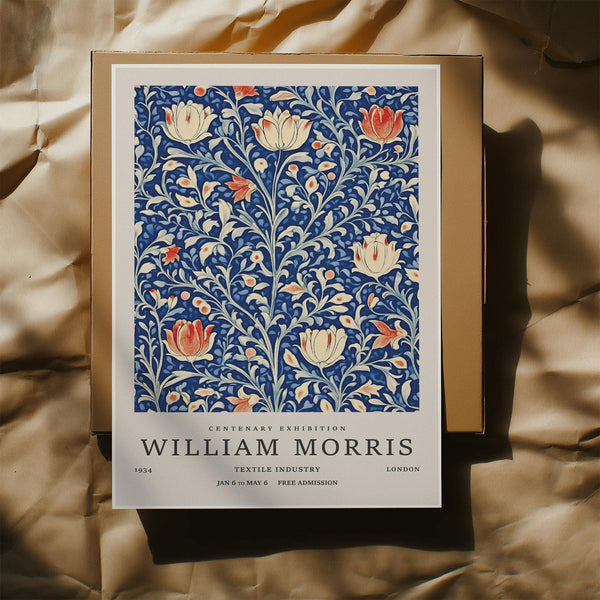 Decorative vintage flower wall art in soft cream on rich blue for home offices