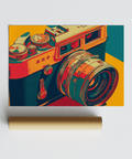 Unique Vintage Camera Wall Art for entryway, featuring Red, Blue, and Yellow poster