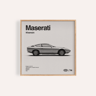 Maserati Khamsin Poster in Black and White for living room wall art print