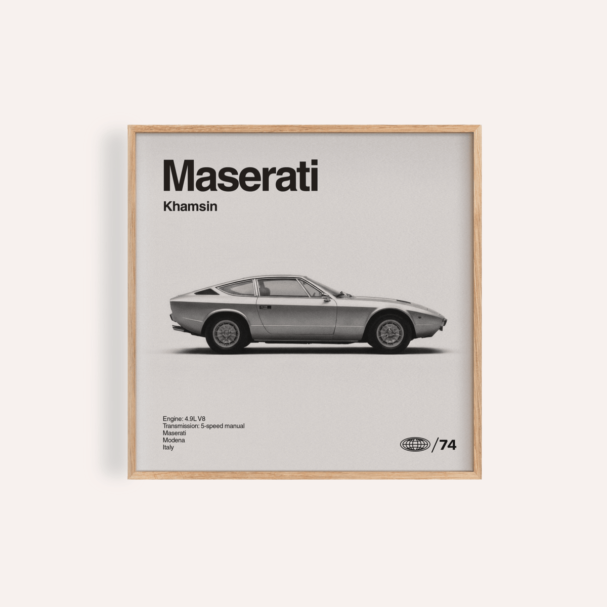 Maserati Khamsin Poster in Black and White for living room wall art print