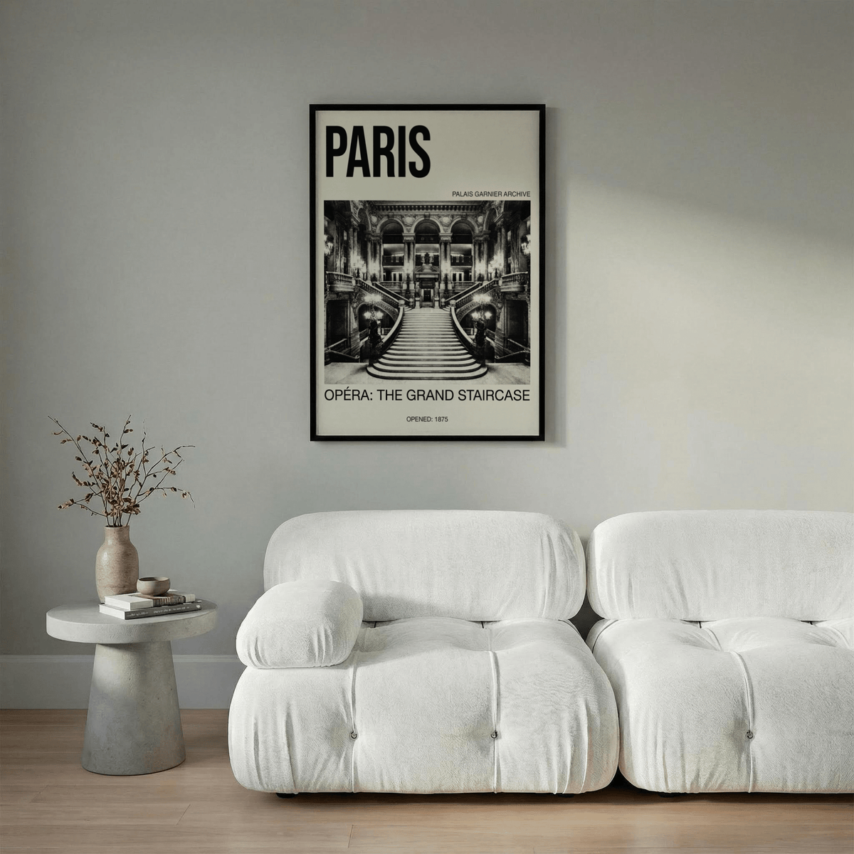 Minimal margin layout wall art print of Paris opera interior staircase