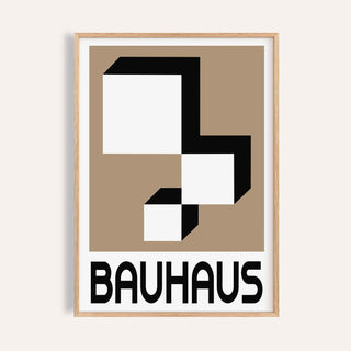 Framed Geometric Wall Hanging with white and black bauhaus blocks on beige background