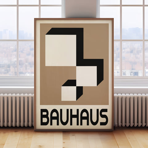 Timeless Bauhaus-inspired abstract wall art in black and beige, perfect for modern decor

