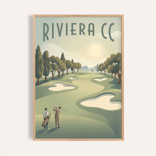 Golf Landscape Poster of Riviera fairway with sand bunkers and distant green flag