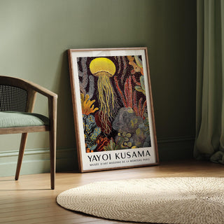 Jellyfish poster featuring ocean-themed elements in stylized abstraction.
