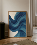 Abstract Wave Art for hallway featuring Blue lines and Beige background