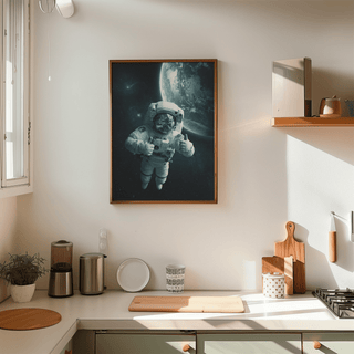 Contemporary Astronaut Wall Art print, Blue Black White, for hallway decor