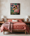 Colorful Wall Art Frida Kahlo artwork with floral headpiece and embroidered blouse.