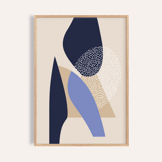 Layered shapes abstract print poster with dotted circle texture