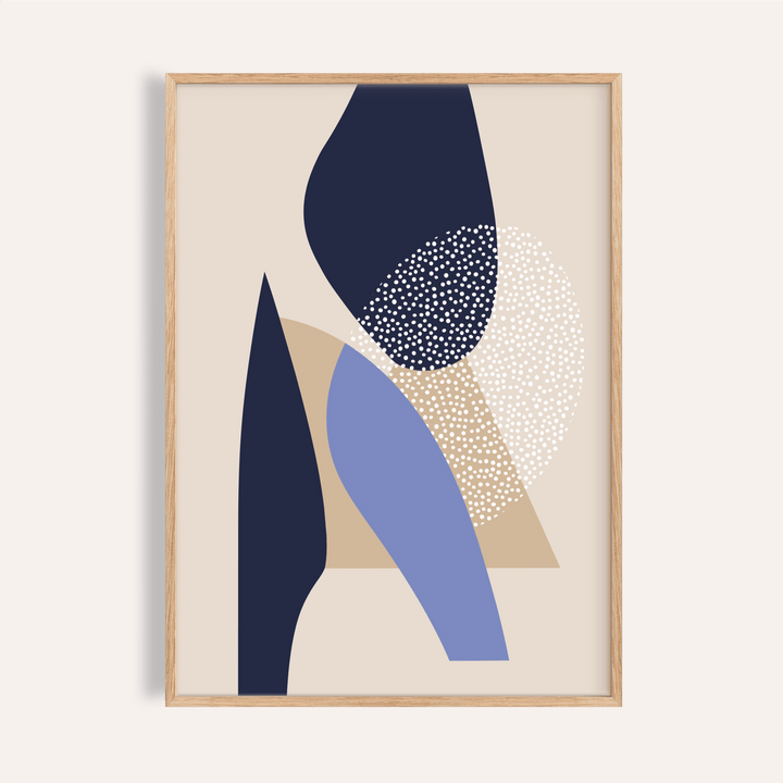 Layered shapes abstract print poster with dotted circle texture