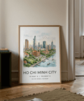 Minimal typography poster print reading Ho Chi Minh City with latitude and longitude