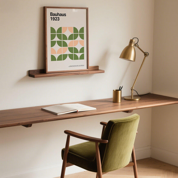 Mid century modern wall art with repeating leaf-like shapes.